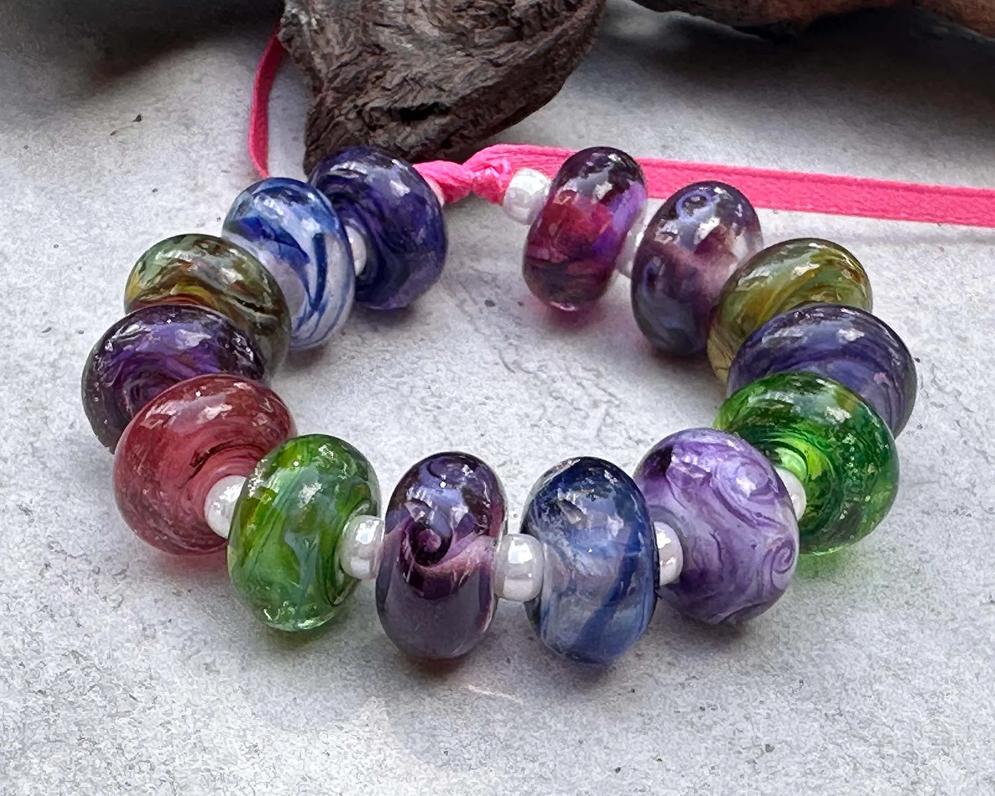 13 Colorful Swirls Lampwork Beads Set SRA