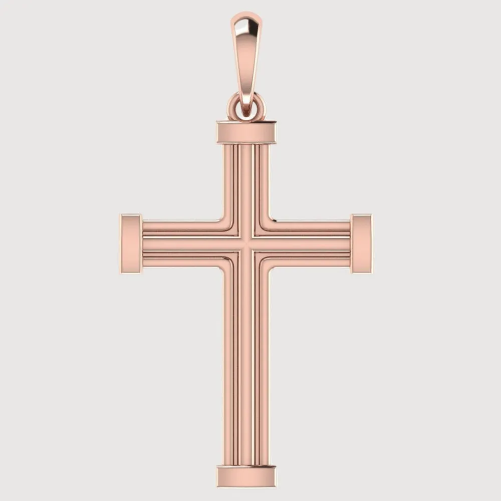 14k Gold Barrel Edge Cross Pendant