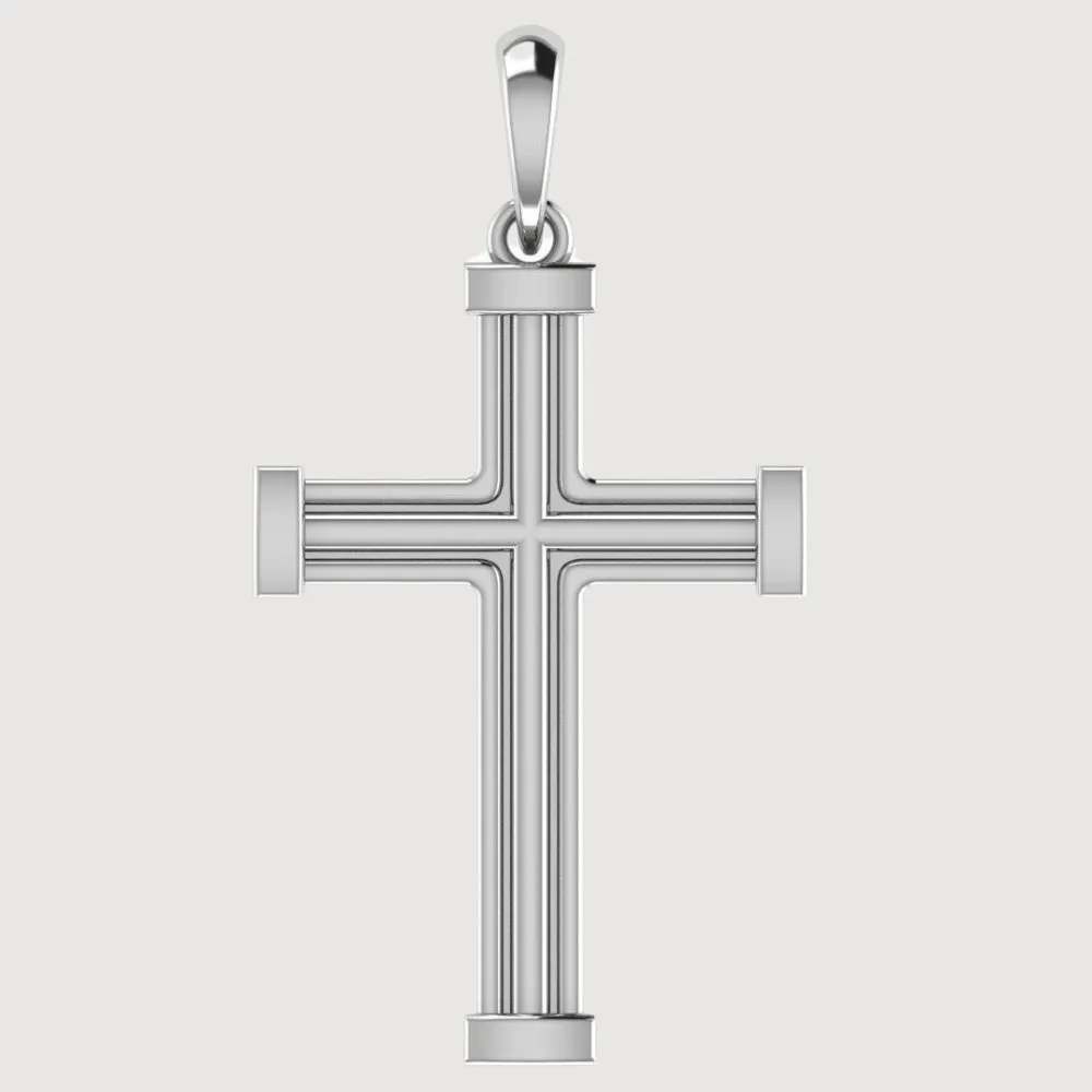 14k Gold Barrel Edge Cross Pendant