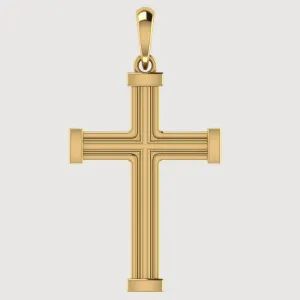 14k Gold Barrel Edge Cross Pendant