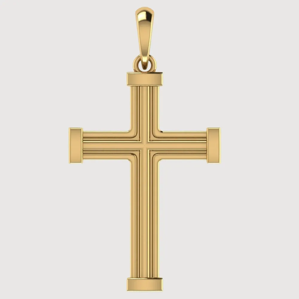 14k Gold Barrel Edge Cross Pendant