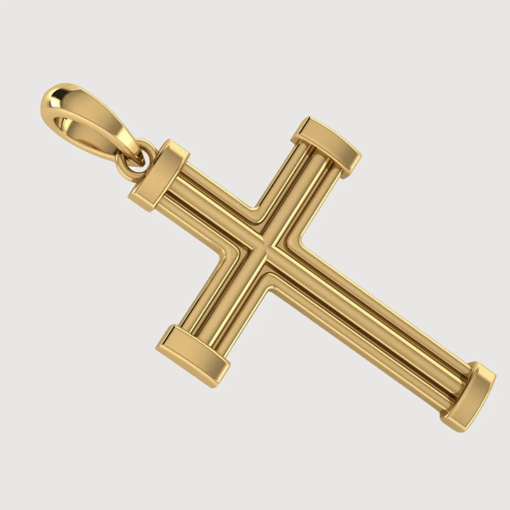 14k Gold Barrel Edge Cross Pendant