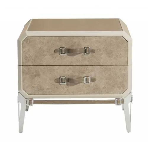 18" X 28" X 25" Vintage Beige PU Wood Upholstered (Front) Metal Leg Veneer (Melamine) Nightstand