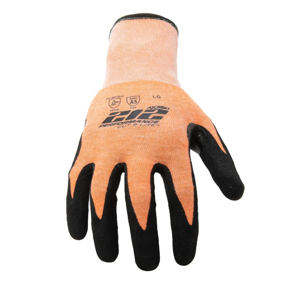 212 Performance AXA5-09-008 AX360 Seamless Foam Nitrile-dipped Cut Resistant Hi-Viz Gloves (EN Level E, ANSI A5), Small Orange