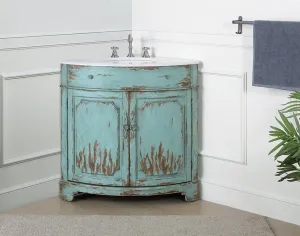 24 Inch Triadsville Freestanding Distressed Light Blue Corner Bathroom Sink Vanity