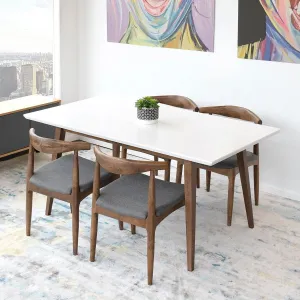 5-Piece Mid-Century Dining Set w/ 4 Fabric Dining Chairs in Gray