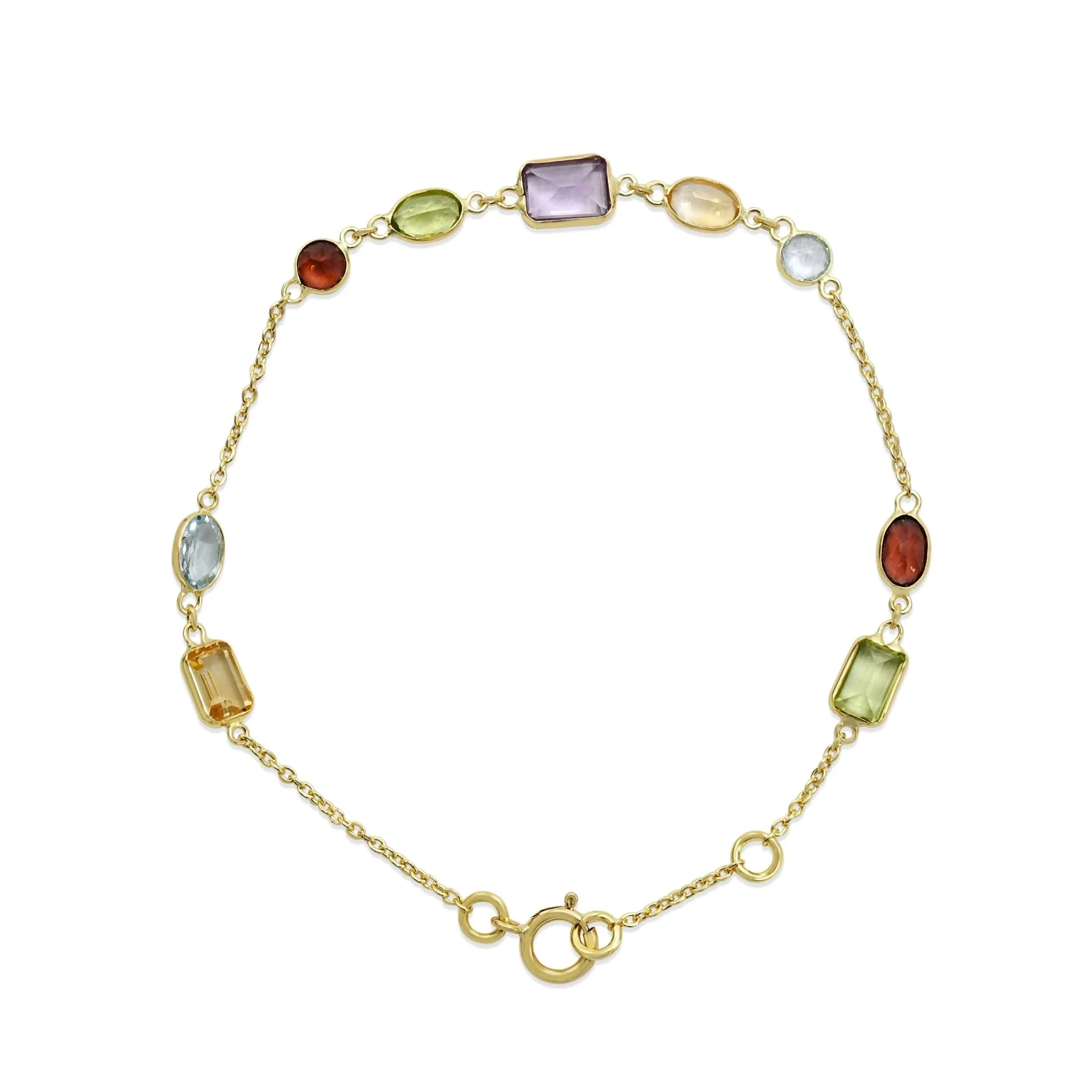 7" Nine Stone Mixed Cut Multi Gem Bracelet - 18ct Yellow Gold