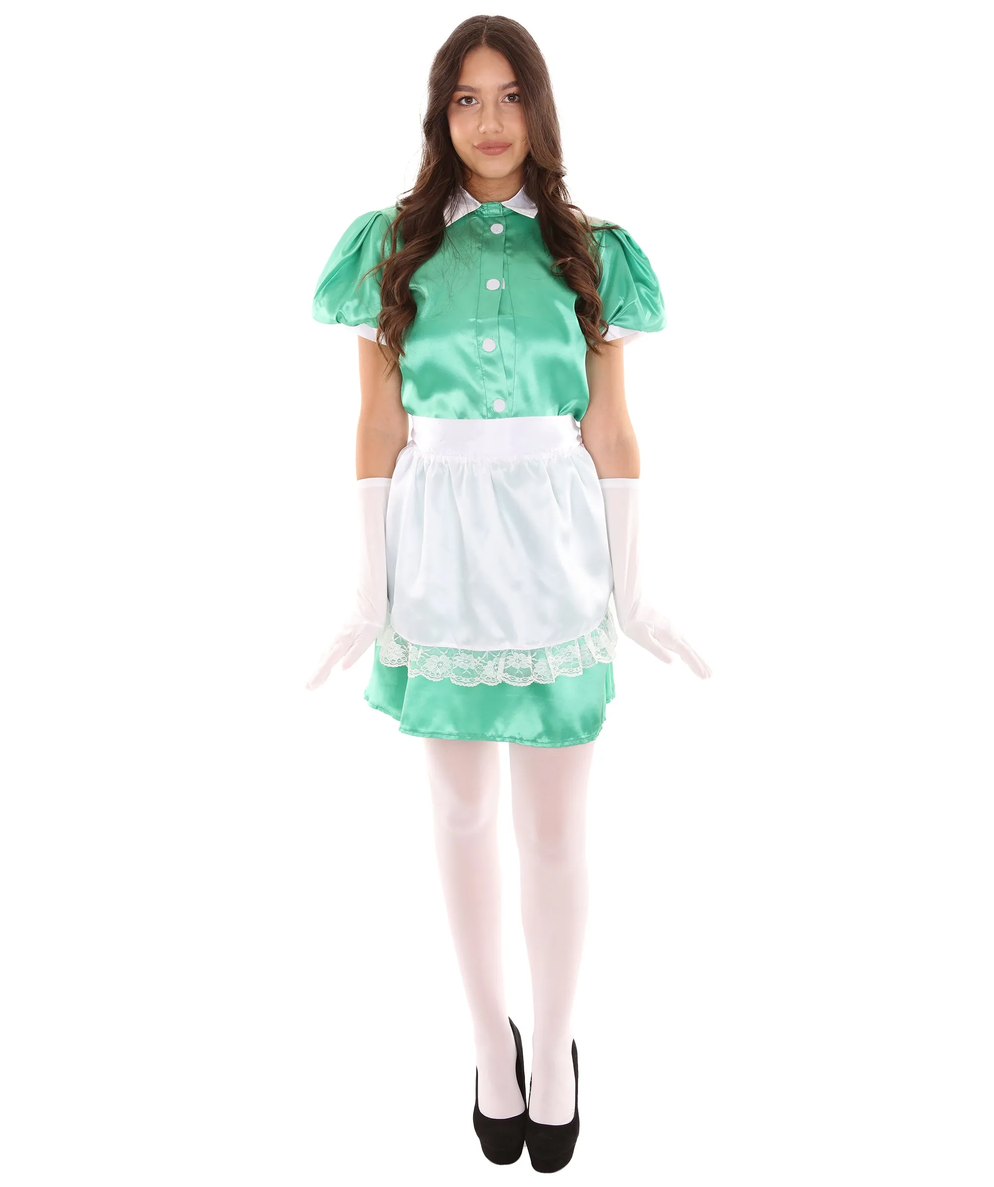 Adult Women's French Apron Maid Uniform Costume | Green Cosplay Costume