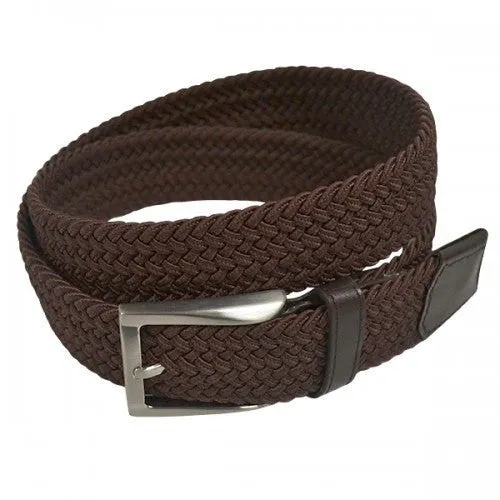 ALEC - Mens Woven Brown Elastic Stretch Belt with Silver Buckle