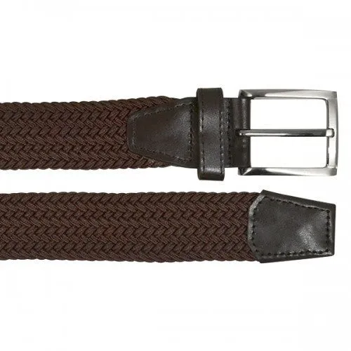 ALEC - Mens Woven Brown Elastic Stretch Belt with Silver Buckle