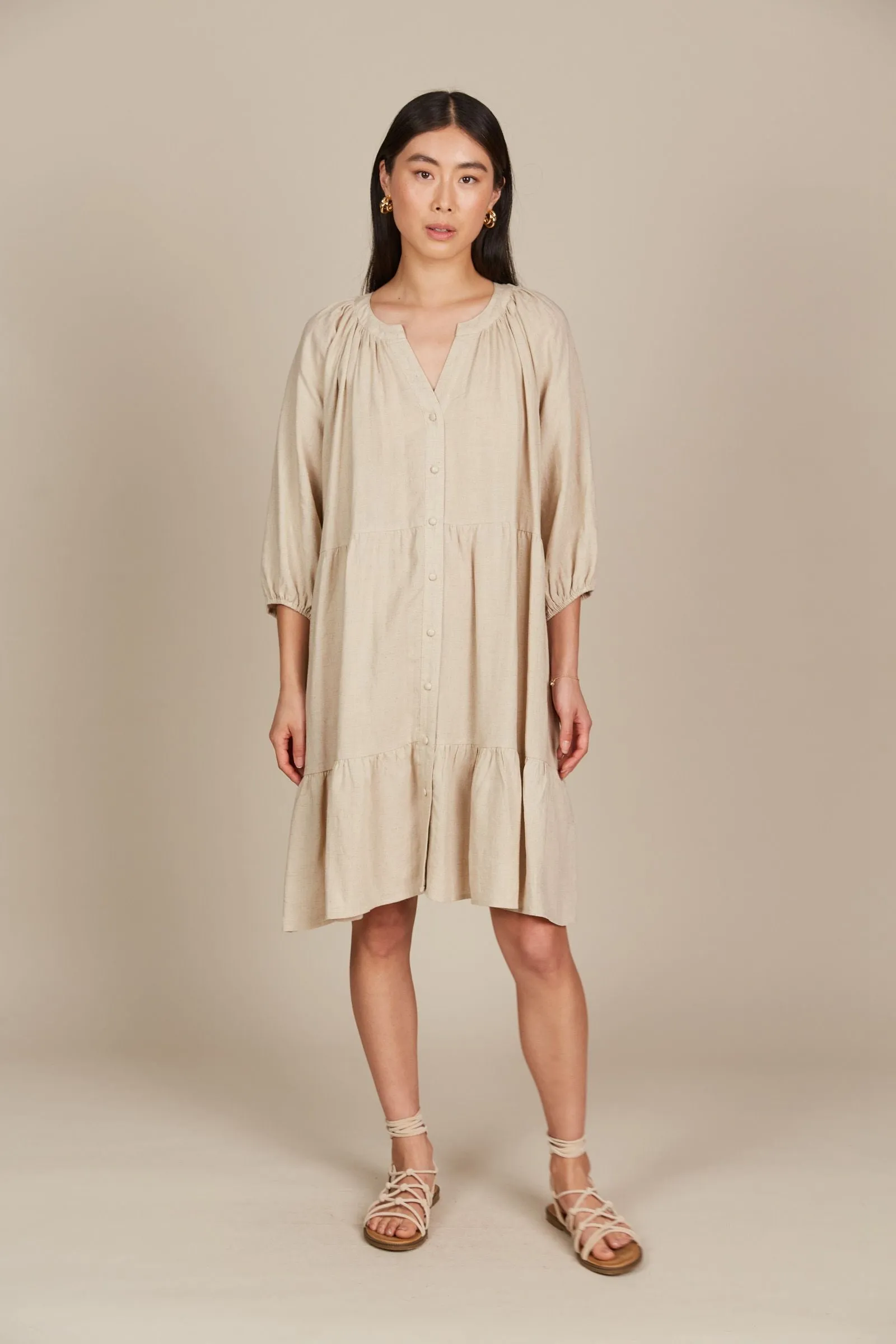 Amelie Button Dress - Canvas