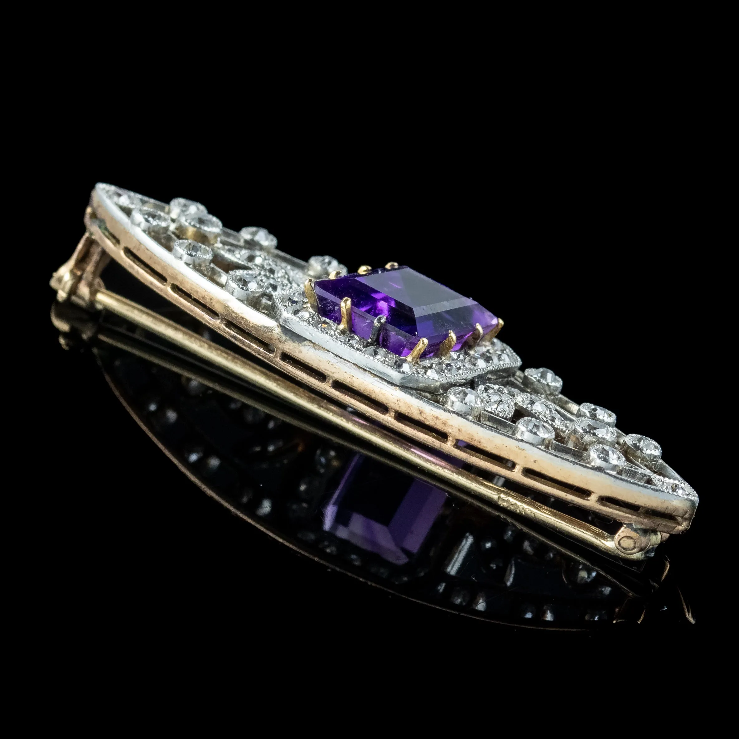 Antique Art Deco Amethyst Diamond Brooch 3.8ct Amethyst