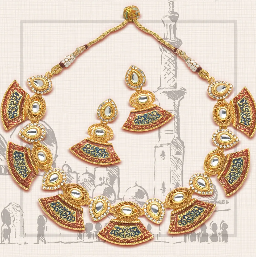 Antique Gold Plated Kundan Traditional Necklace Set