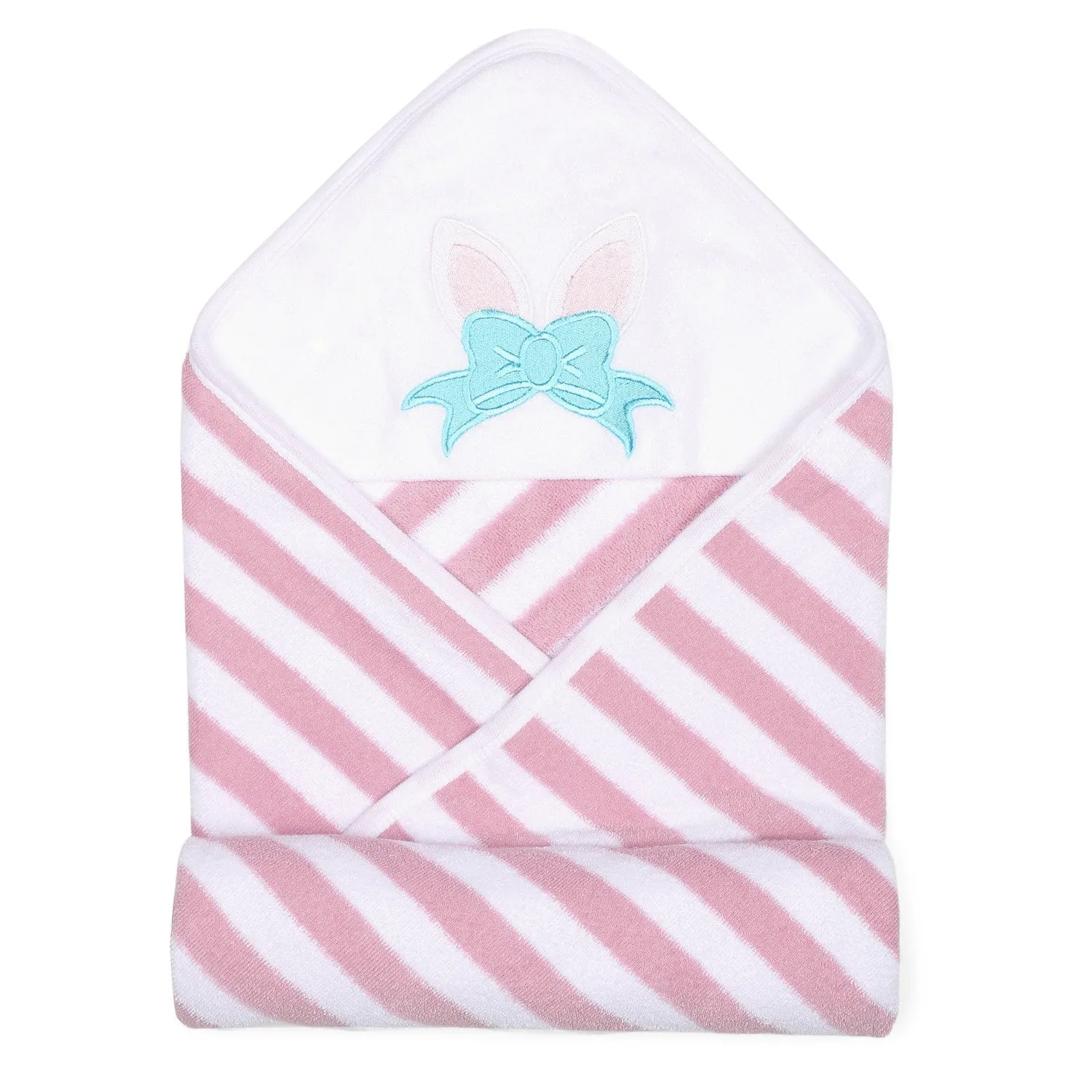 Baby Hooded Towel - Modern Stripes - Pink/White