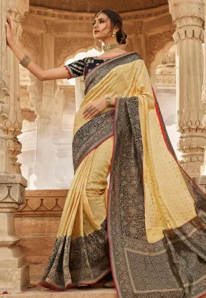 Beige And Black Embroidered Wedding Saree