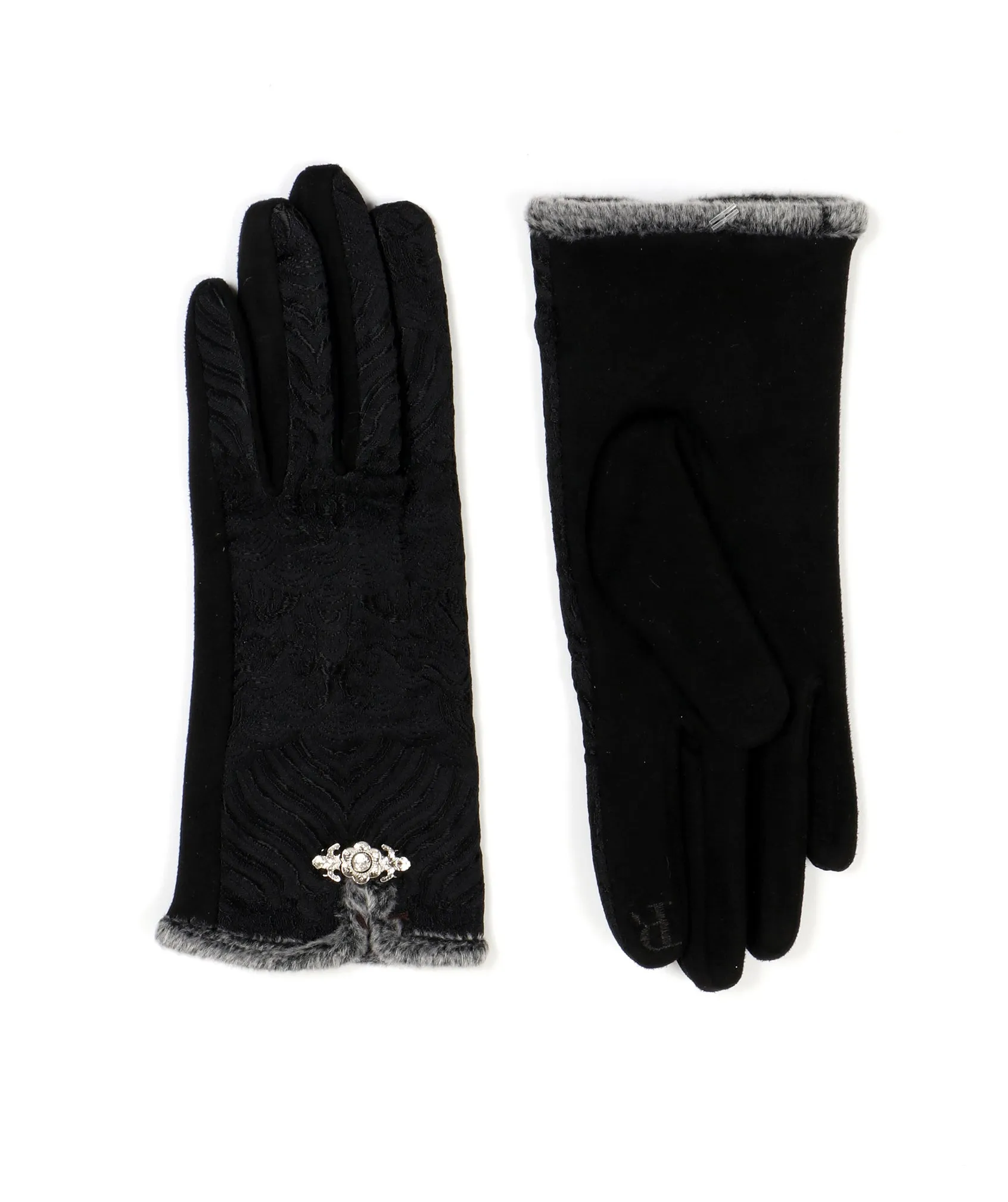 Black Warm Lined Textured Fabric Gloves