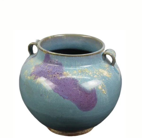 Blue and Purple Ceramic Cachepot or Flower Jar