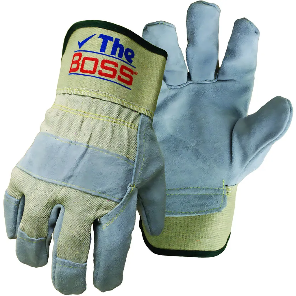 Boss 1JL5467KS Premium Grade Split Cowhide Leather Palm Glove with Fabric Back - Rubberized Safety Cuff