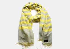 Bright Yellow Striped Gray Water Pashmina Shawl