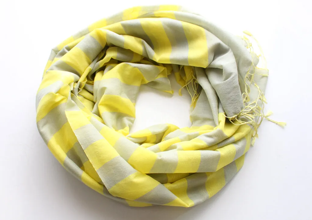 Bright Yellow Striped Gray Water Pashmina Shawl