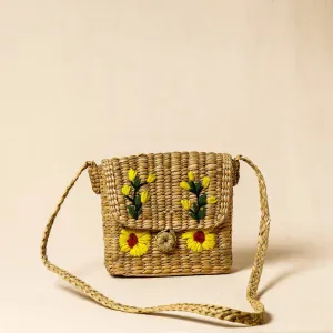 Brown - Handcrafted Natural Water Reed Embroidered Sling Bag