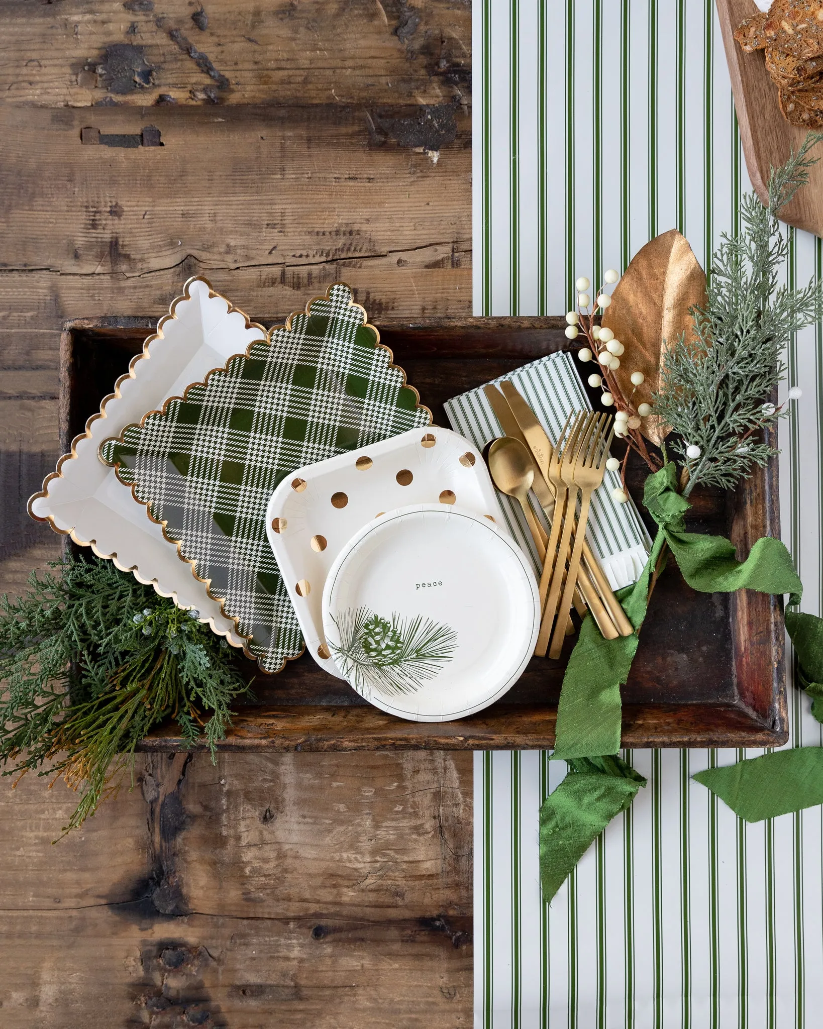 BTC820 - Green Ticking Paper Table Runner