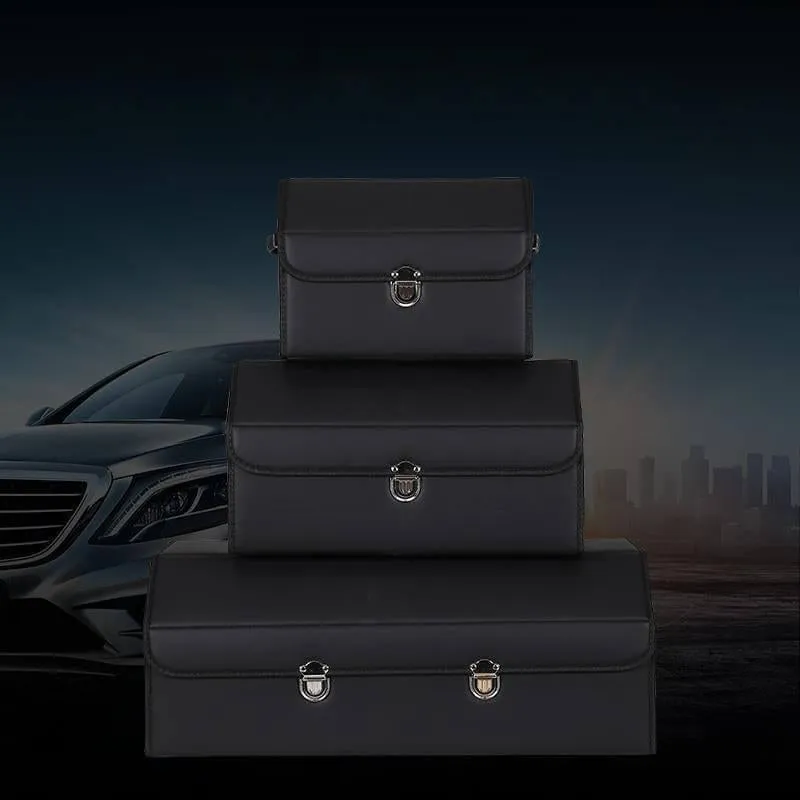 Car Leather Trunk Organizer Box - Black