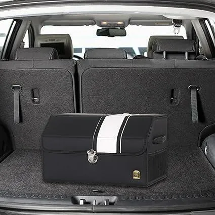 Car Leather Trunk Organizer Box - White Stripe