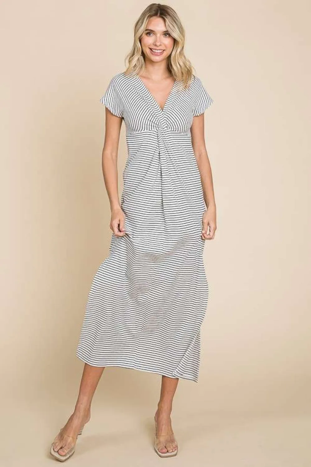 Culture Code Full Size Striped Twisted Detail Dress