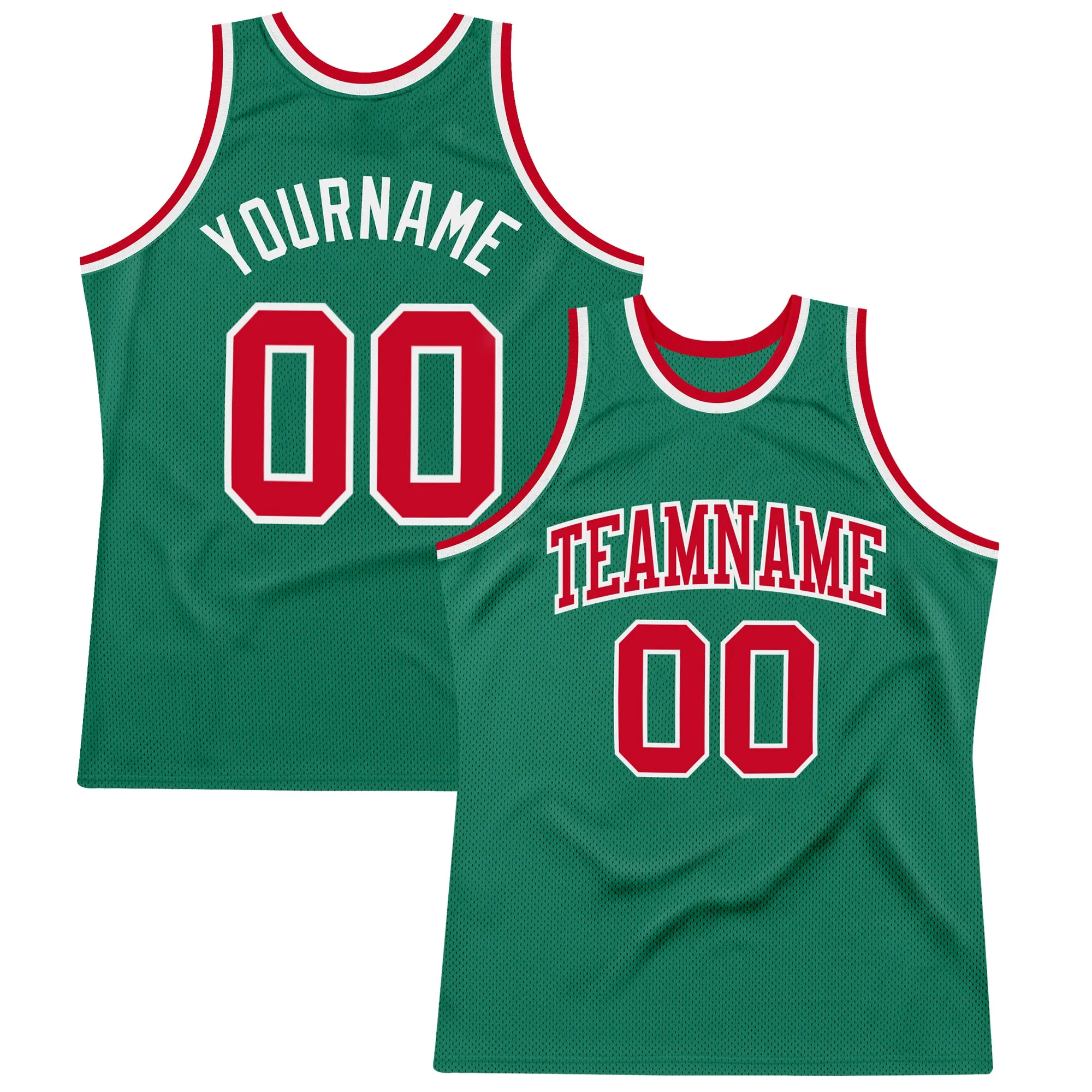 Custom Kelly Green Red-White Authentic Throwback Basketball Jersey