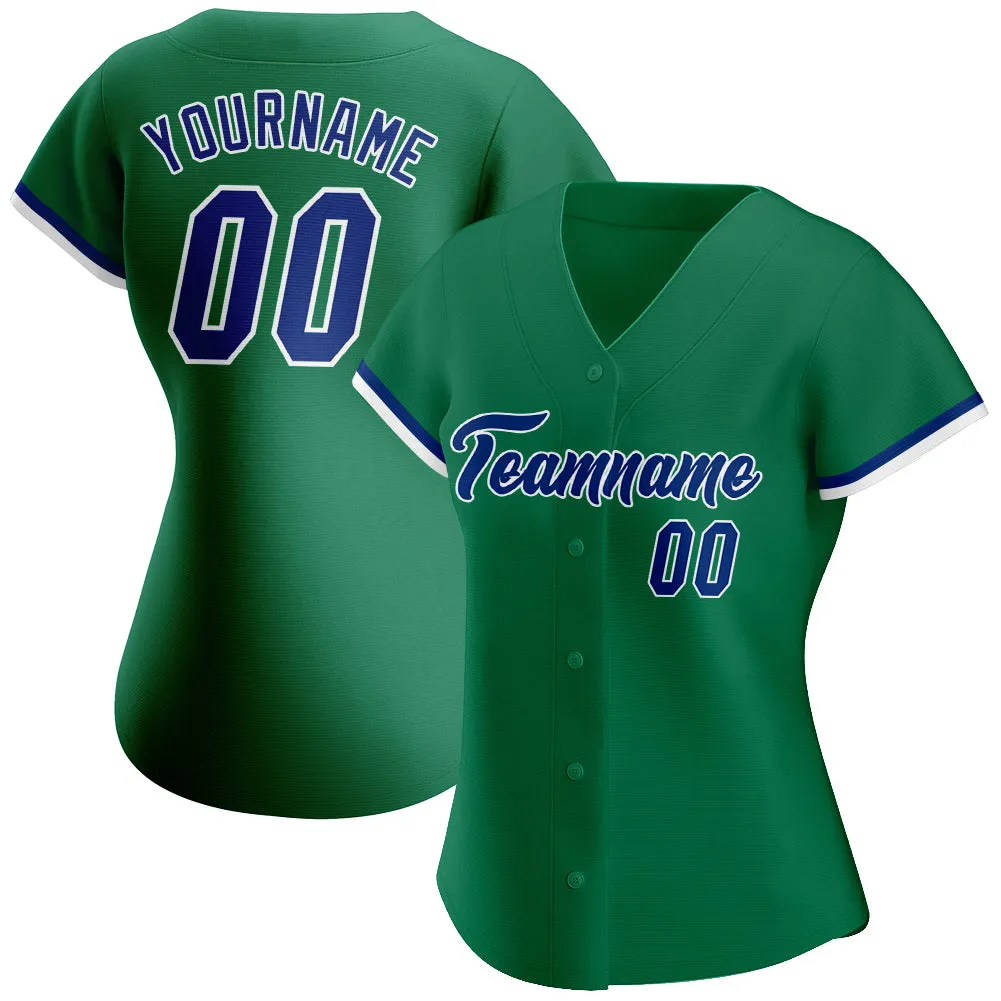 Custom Kelly Green Royal-White Authentic Baseball Jersey