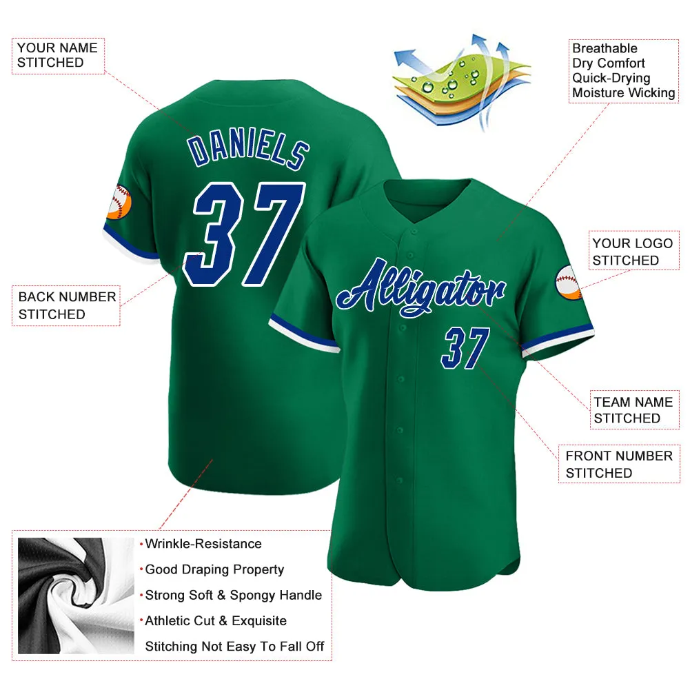 Custom Kelly Green Royal-White Authentic Baseball Jersey