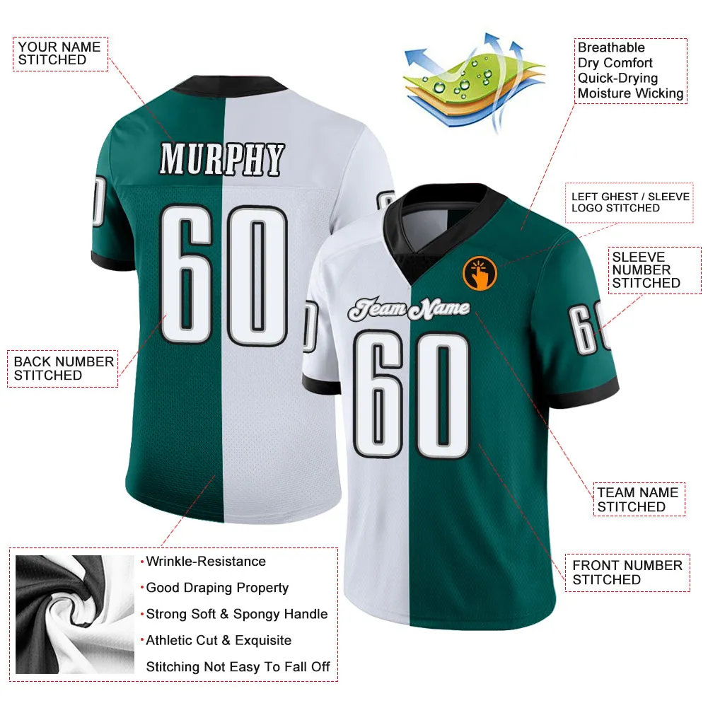 Custom Midnight Green White-Black Mesh Split Fashion Football Jersey