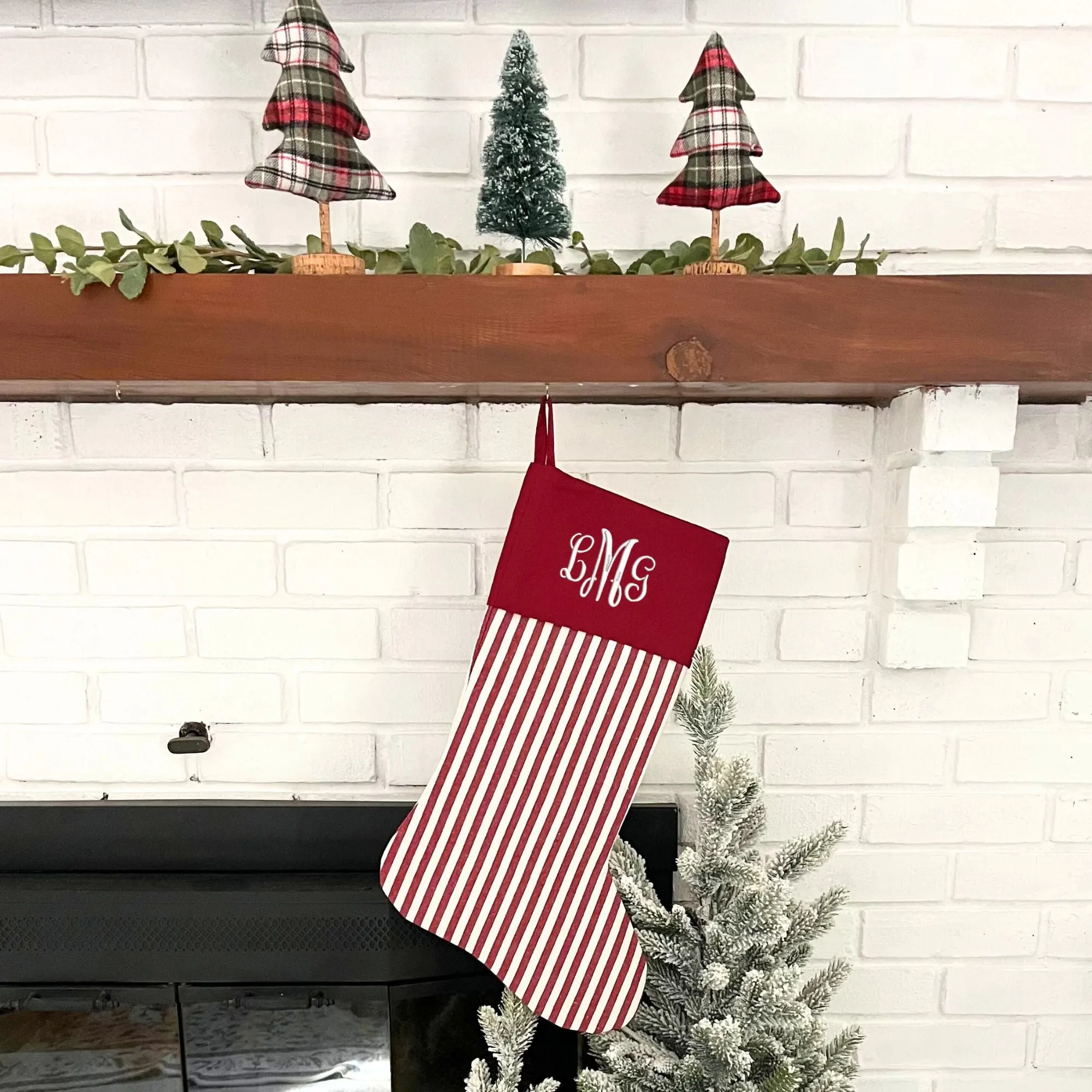 Custom Red and White Striped Christmas Stocking