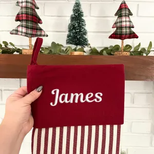 Custom Red and White Striped Christmas Stocking