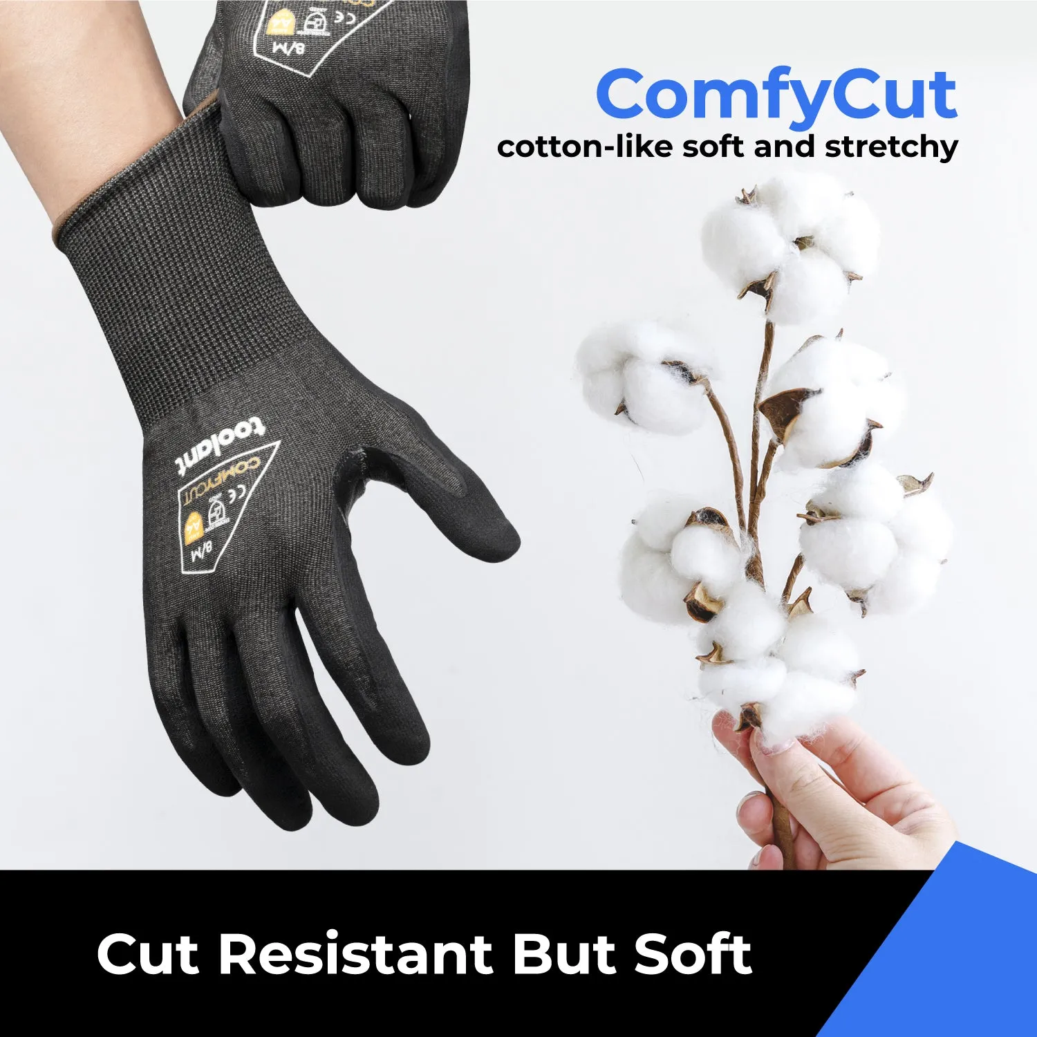 Cut Resistant Work Gloves, Level 4, Ultra Light and Thin, Fitting and Flexible, Breathable, Firm Grip, Touch-Screen