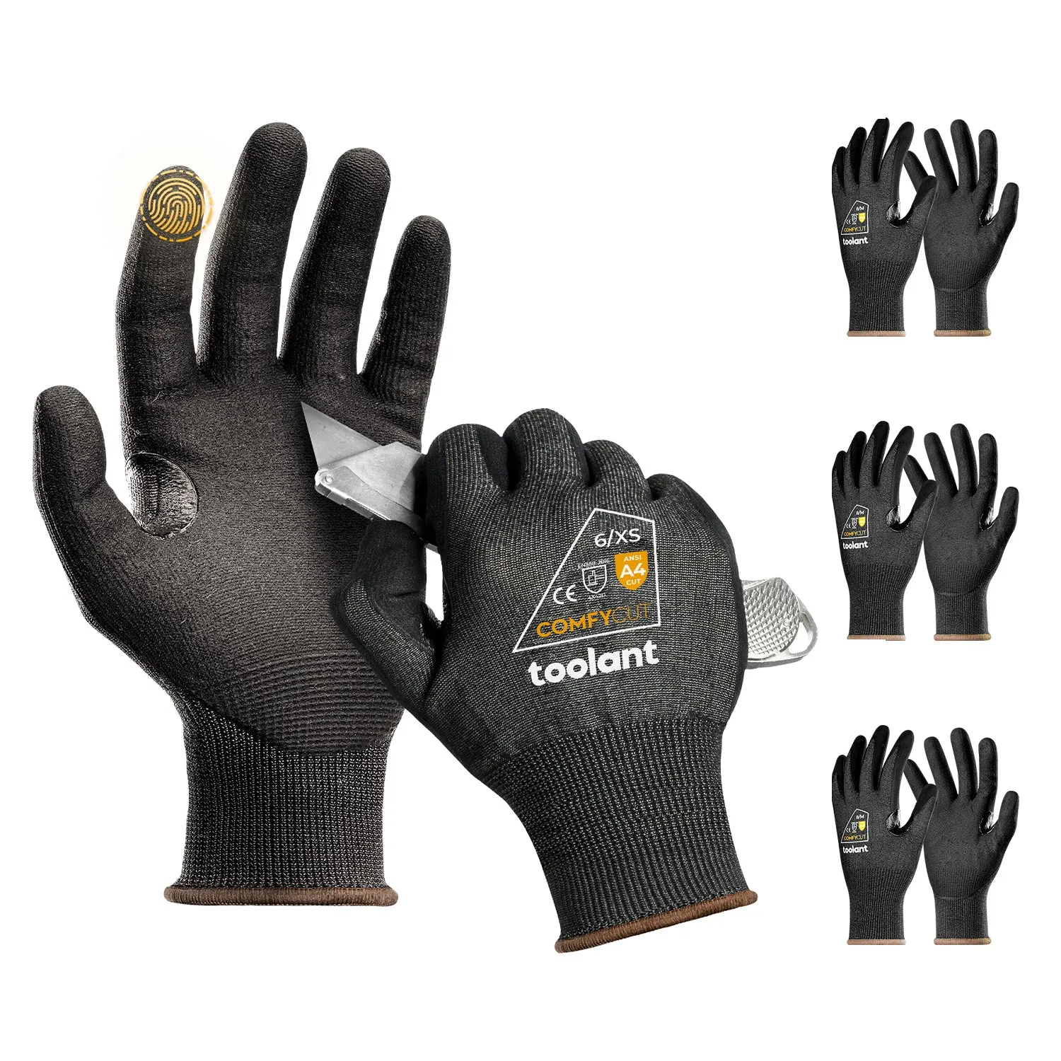 Cut Resistant Work Gloves, Level 4, Ultra Light and Thin, Fitting and Flexible, Breathable, Firm Grip, Touch-Screen