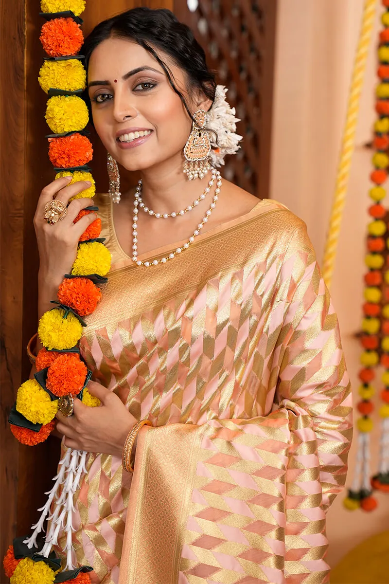 Delectable Beige Organza Silk Saree With Incredible Blouse Piece