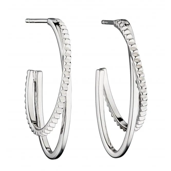 Double Hoop Diamond Cut Texture Plain Silver Earrings E5792