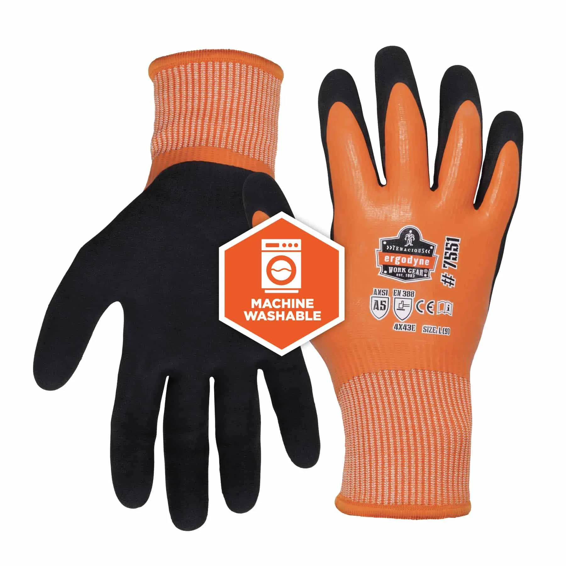 Ergodyne 17994 7551-CASE L Orange ANSI A5 Coated Waterproof CR Gloves 144-Pair