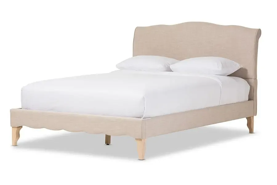 Fannie Beige Linen Fabric Platform Bed w/Scrolled Headboard (Full)