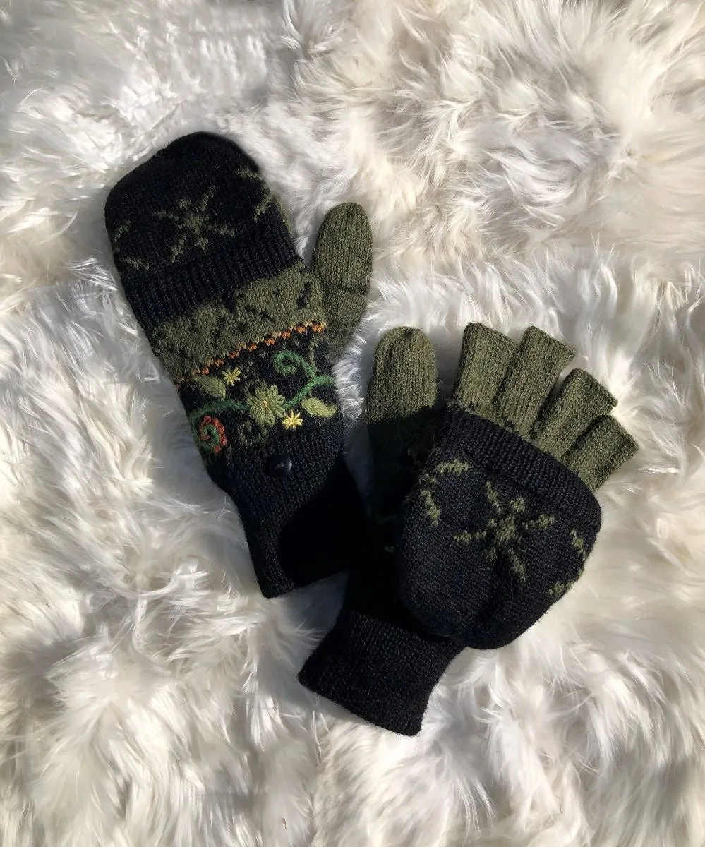 Fern Alpaca Glitten (Fingerless gloves with flap)