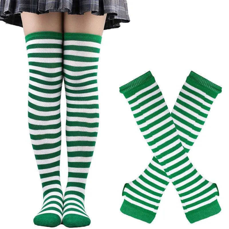 Free Matching Striped Arm Warmer and Thigh High Stocking Collection