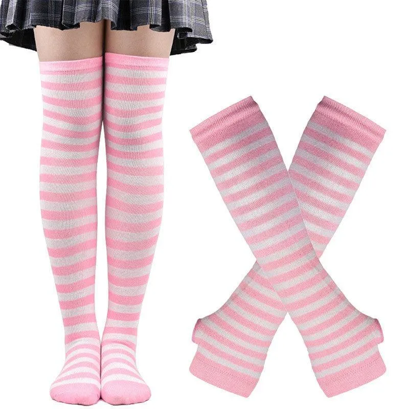 Free Matching Striped Arm Warmer and Thigh High Stocking Collection