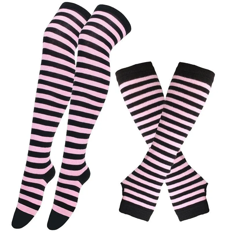 Free Matching Striped Arm Warmer and Thigh High Stocking Collection