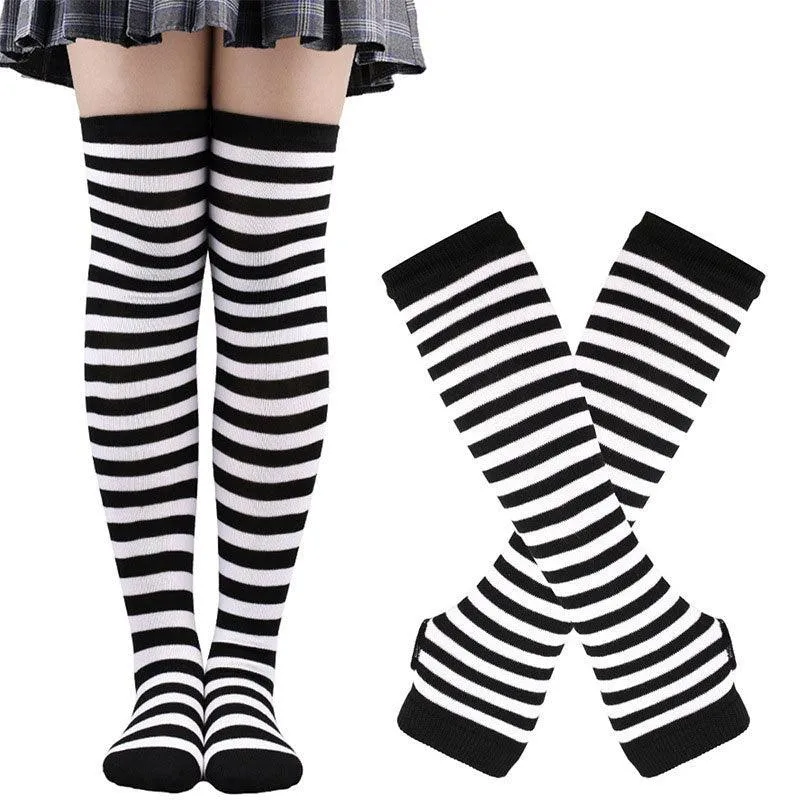 Free Matching Striped Arm Warmer and Thigh High Stocking Collection