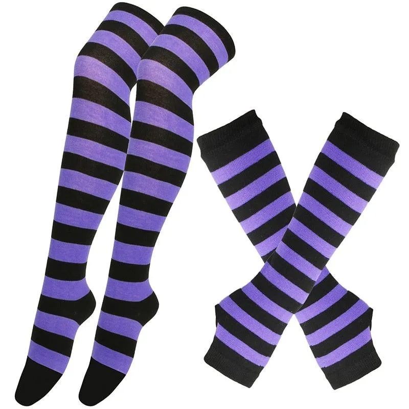 Free Matching Striped Arm Warmer and Thigh High Stocking Collection