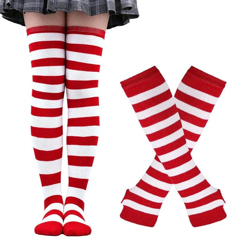 Free Matching Striped Arm Warmer and Thigh High Stocking Collection