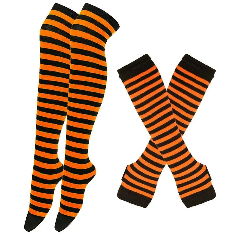 Free Matching Striped Arm Warmer and Thigh High Stocking Collection