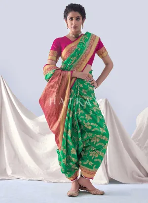 Green And Pink Paithani Silk Saree